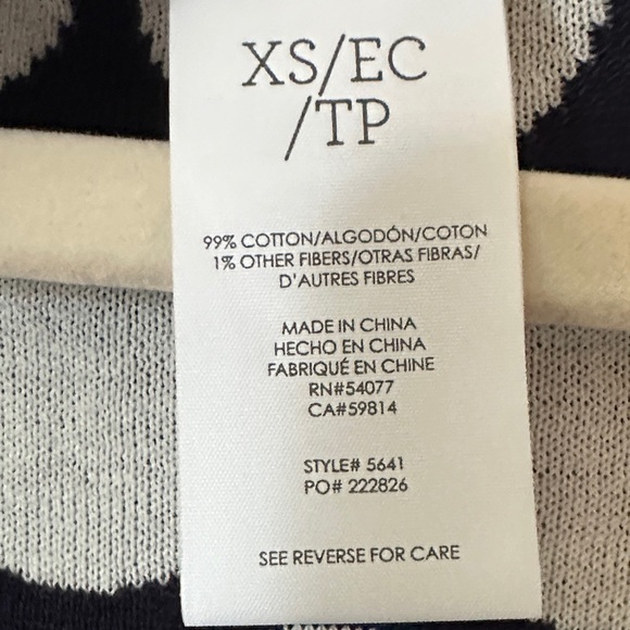 CAbi | Volley Reversible Navy and White Polka Dot Short Sleeve Pullover Sweater - Picture 12 of 16